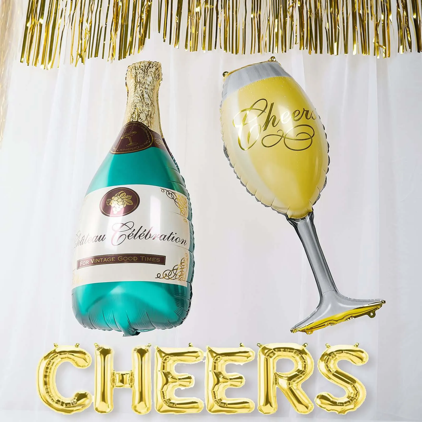 1 Pair 39" Champagne Bottle and Glass Mylar Foil Helium Air Balloons