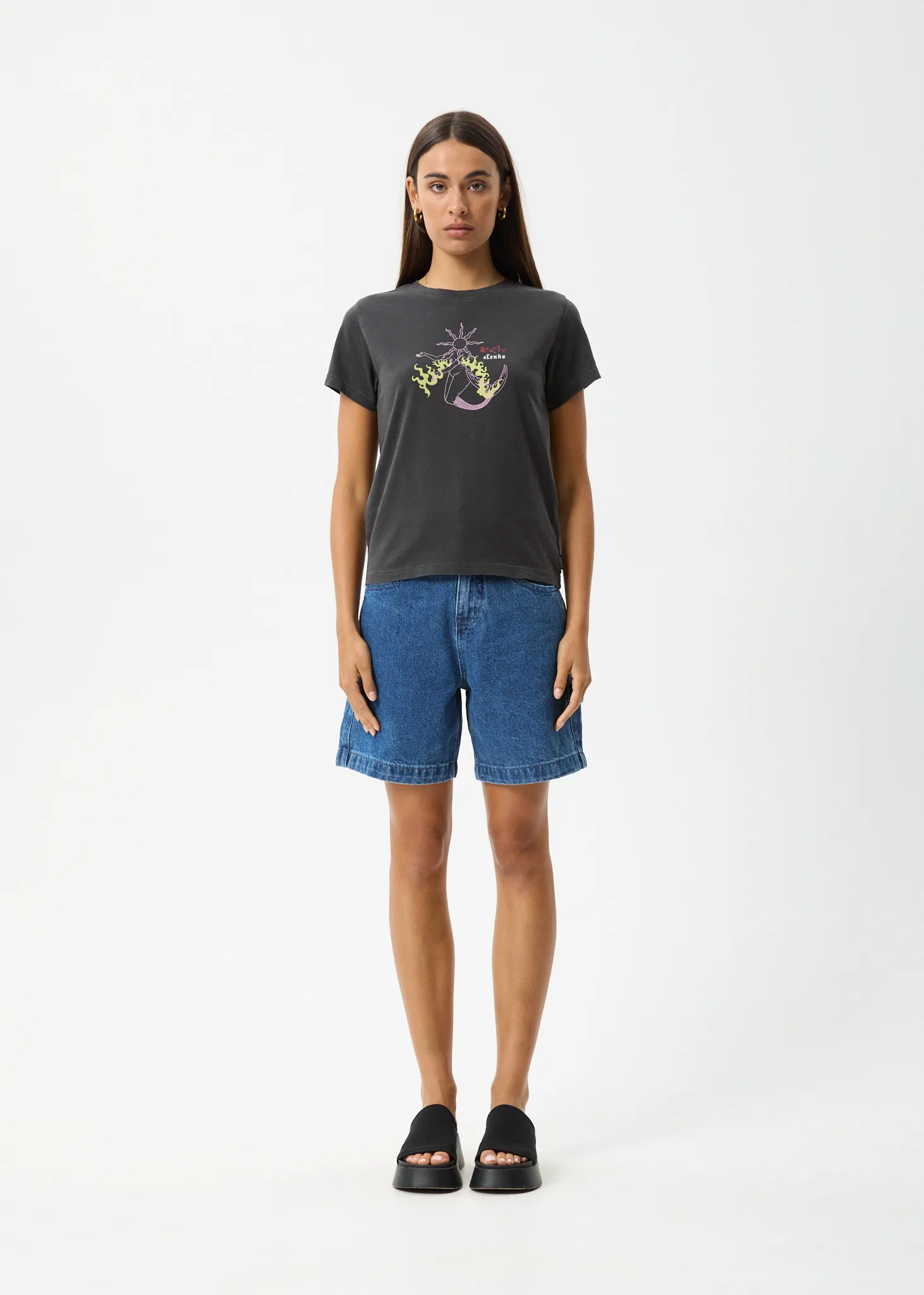 AFENDS Womens Sun Siren - Regular Tee - Stone Black