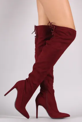 Anne Michelle Suede Back Lace Up Stretchy Stiletto Boots