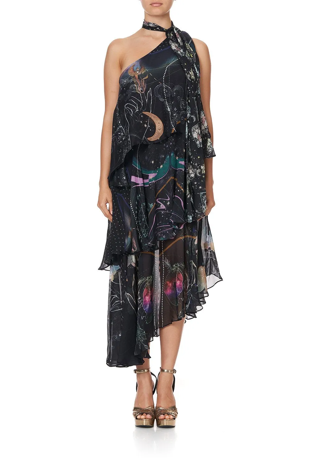 ASYMMETRICAL NECK TIE DRESS MIDNIGHT MOON HOUSE