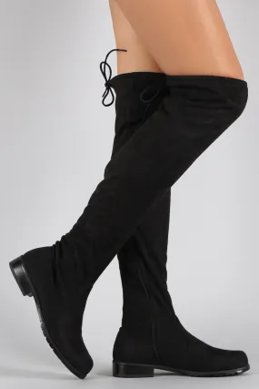 Bamboo Suede Drawstring Over-The-Knee Flat Boots