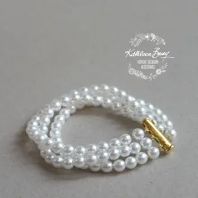 Belinda triple strand pearl bracelet - Options pearl & clasp colors Czech pearls