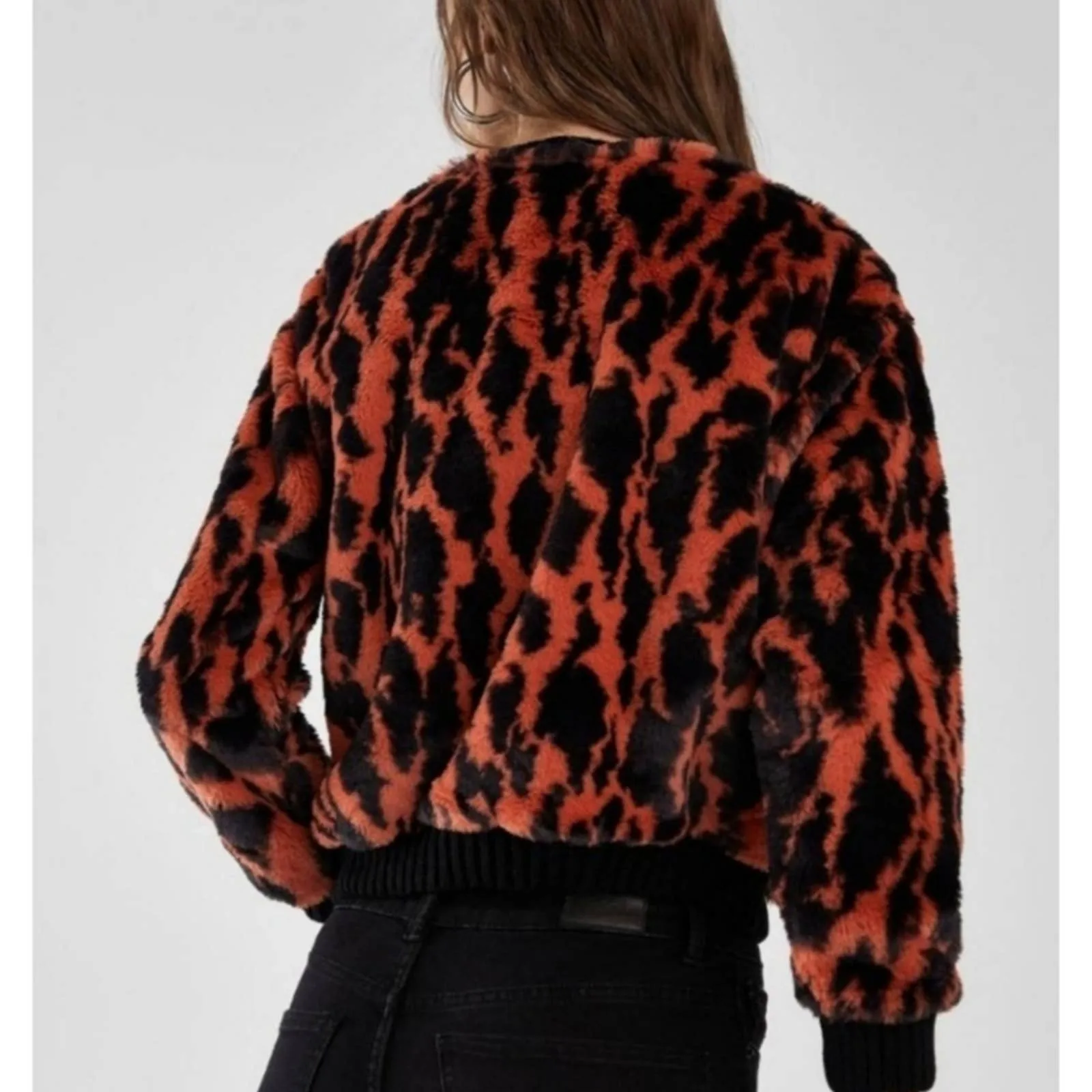 Bershka Fuzzy Jacquard Leopard Print Sweater Small