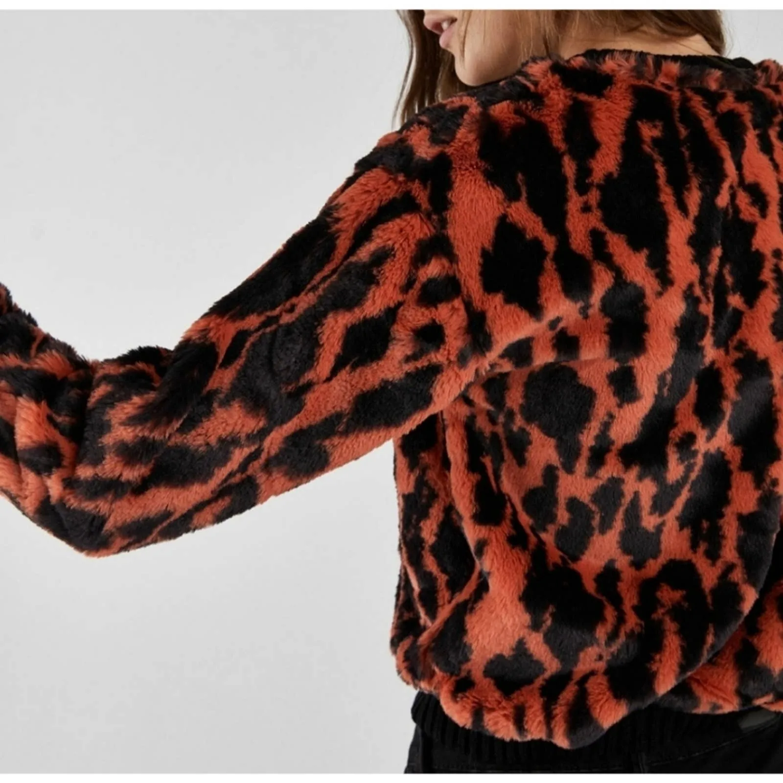 Bershka Fuzzy Jacquard Leopard Print Sweater Small