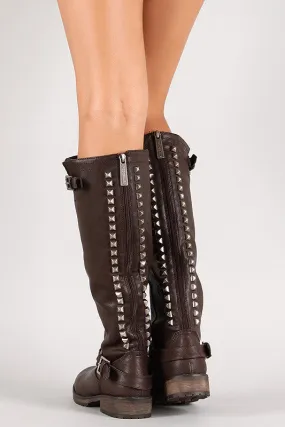 Breckelle Studded Buckle Riding Knee High Boot