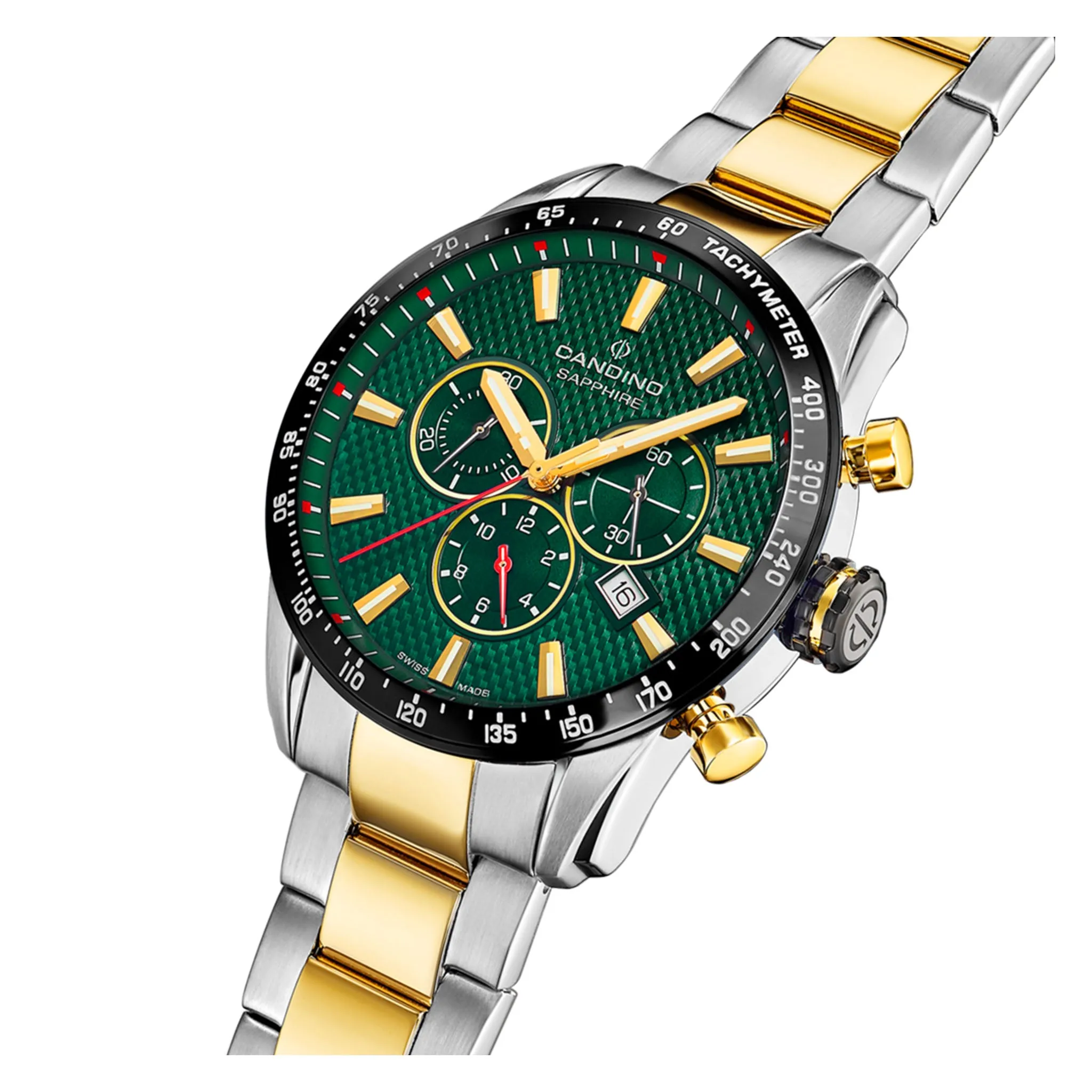 Candino Two-Tone Steel Green Dial Men's Chronograph Swiss Made Watch - C4748/3