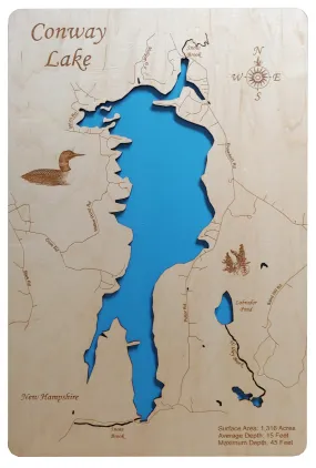 Conway Lake, New Hampshire - Laser Cut Wood Map