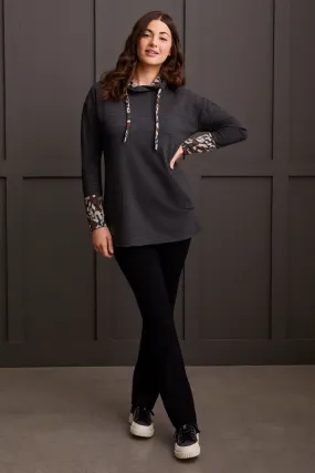 COWL NECK TUNIC WITH CONTRASTING JACQUARD PRINT-H black