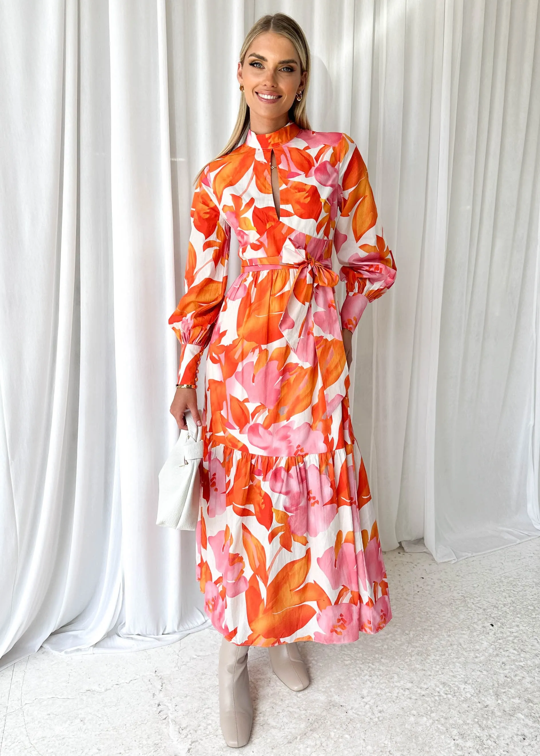 Cravla Maxi Dress - Orange Floral