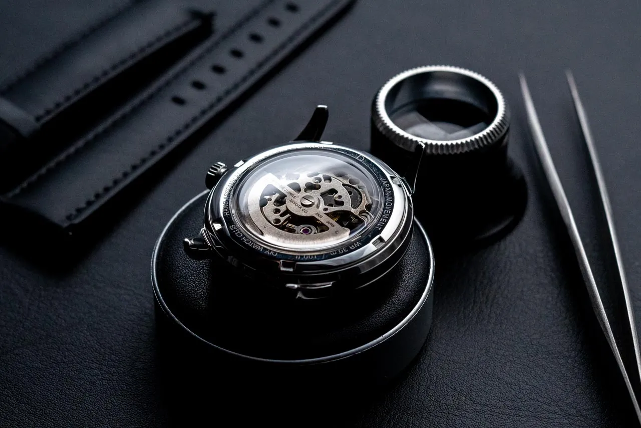 DIY Watchmaking Kit | 38.5mm Mosel series - Brunette Skeleton vintage dress watch w/ Miyota 8N24