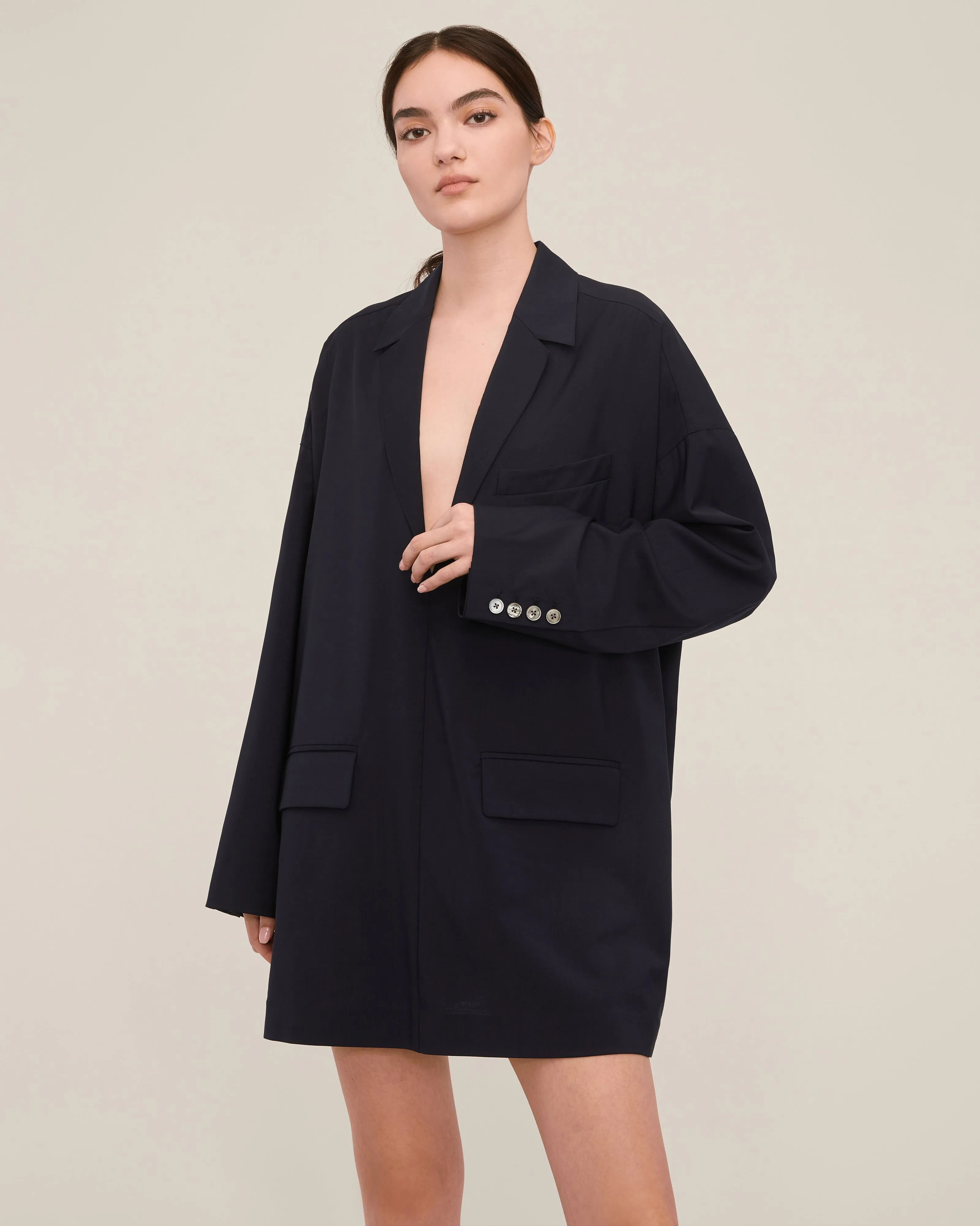 Elaine Tropical Wool Tunic Blazer in Indigo