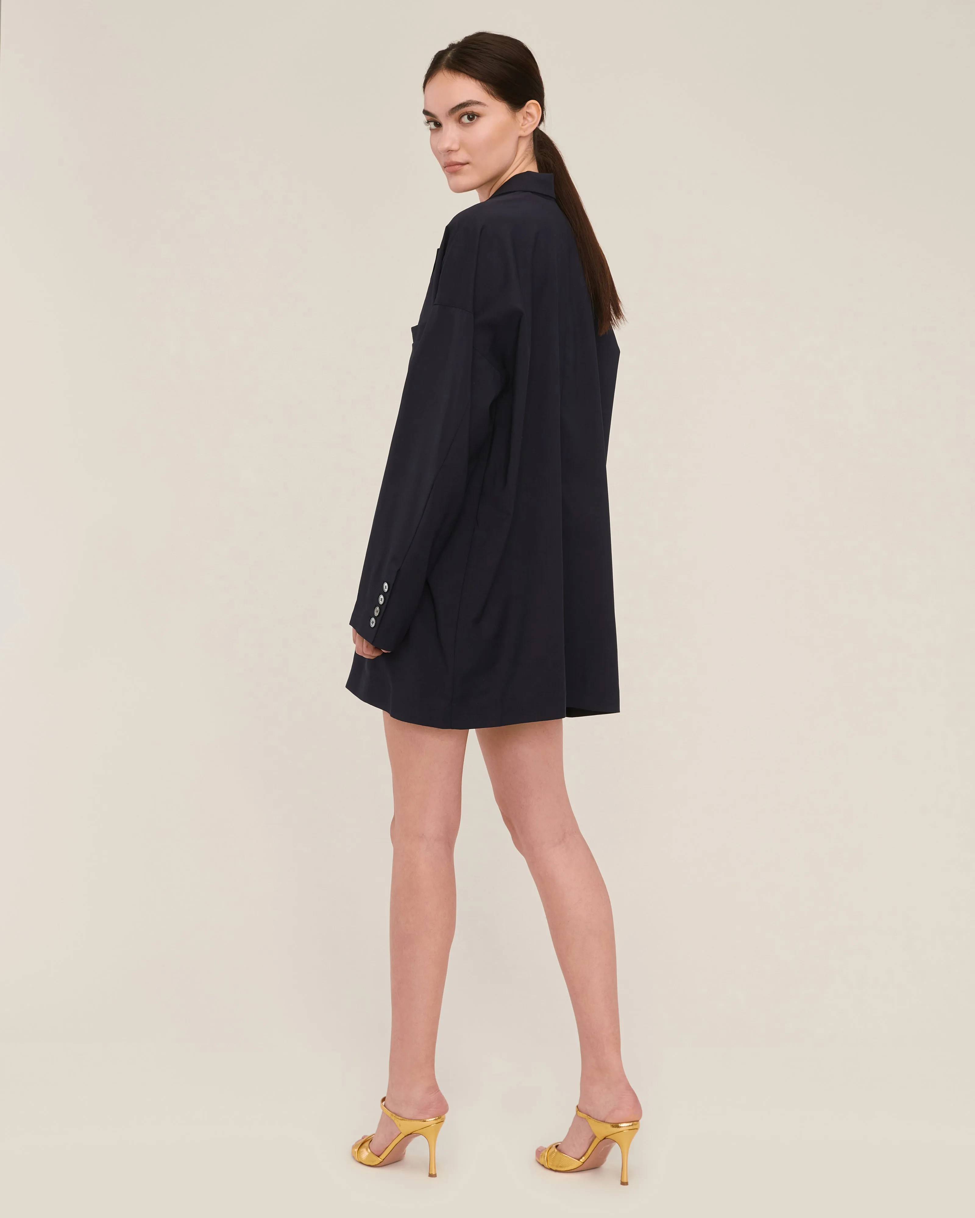 Elaine Tropical Wool Tunic Blazer in Indigo