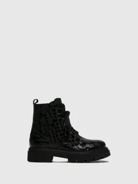 Gloss Black Lace-up Boots