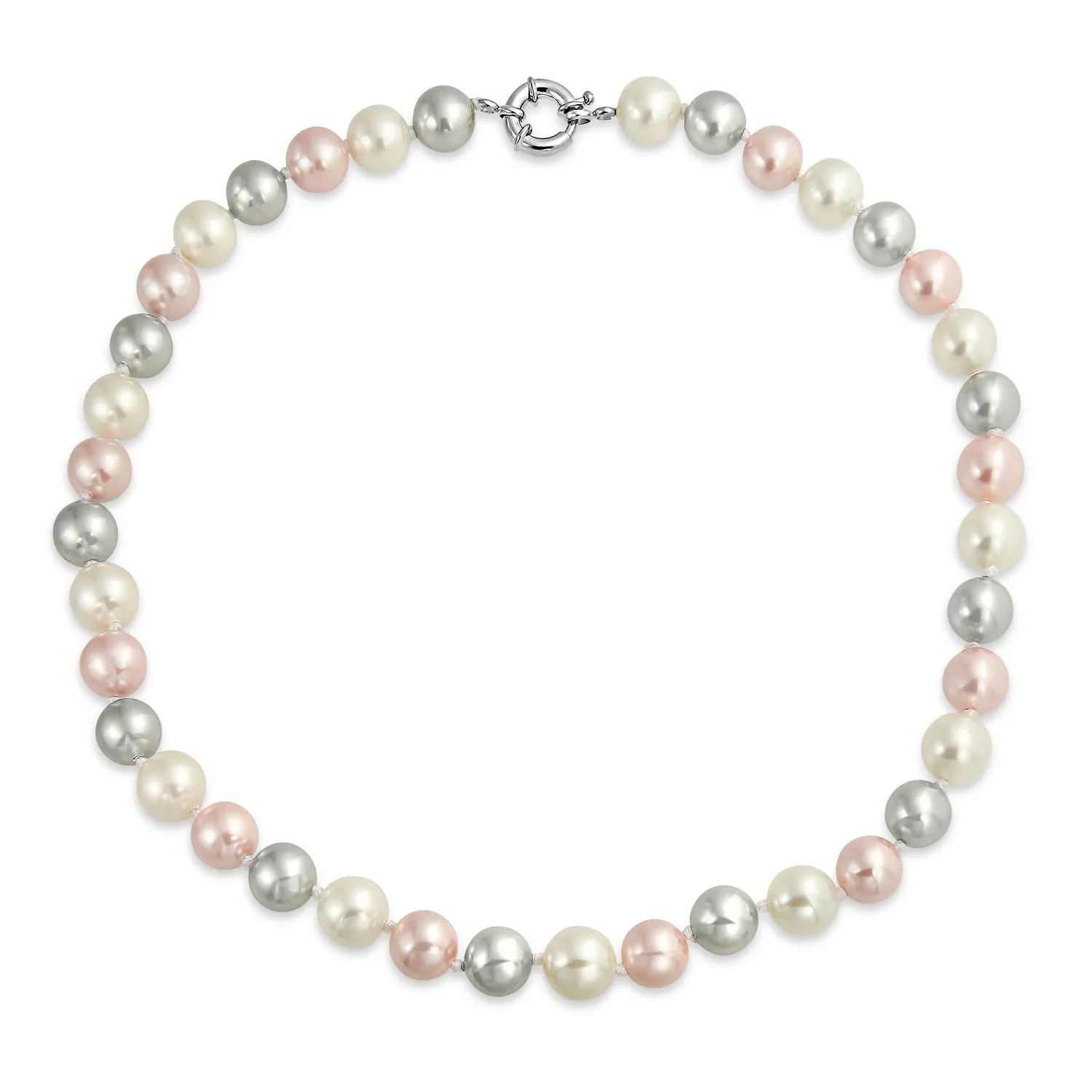 Imitation Pearl Strand Necklace Silver Plated Clasp 10MM