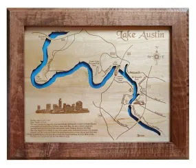 Lake Austin, Texas - Laser Cut Wood Map