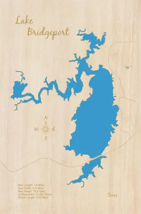 Lake Bridgeport, Texas - Laser Cut Wood Map