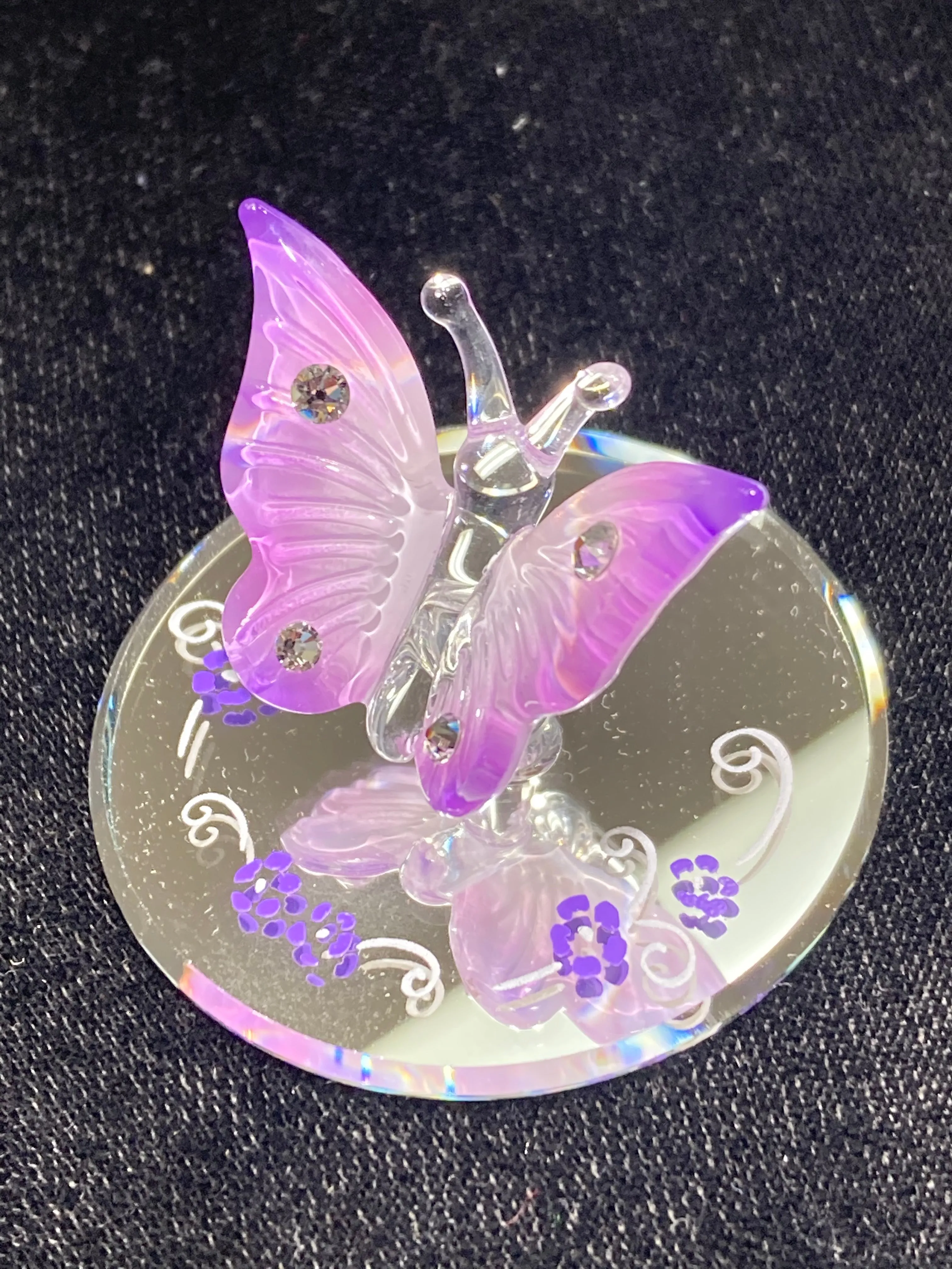 Lavender Butterfly Glass Figurine With Crystals