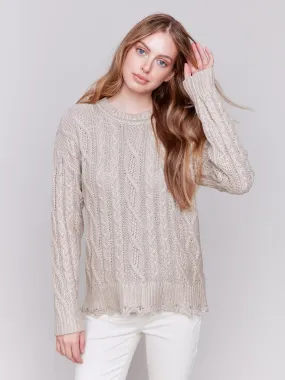 Metallic Cable Knit Sweater - Champagne