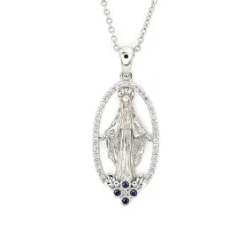 Mother Mary Halo Pendant with Lab Grown Diamonds and Natural Sapphires in 18K Gold