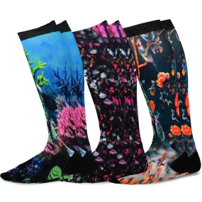 TeeHee Socks Unisex Compression Microfiber Knee High Print Large 3-Pack (12024)